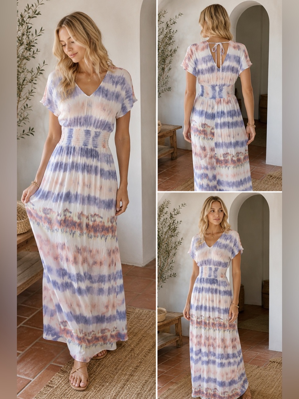 Y2k, 90s Small Maxi Tie Dye Flowy Striped Dress
